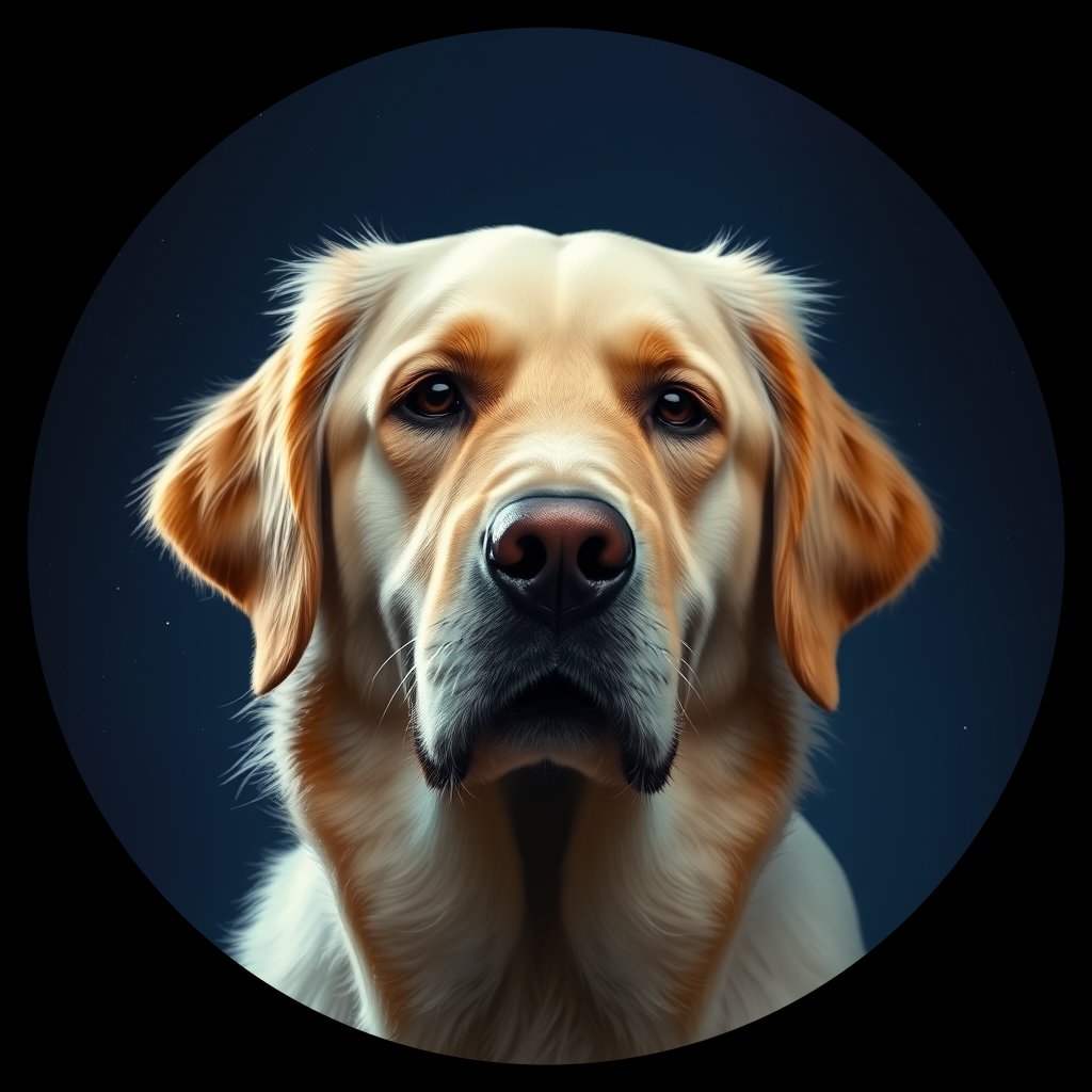 Cosmic medallion portrait of GRLS_grlsV1BY0FBB, a Golden Retriever