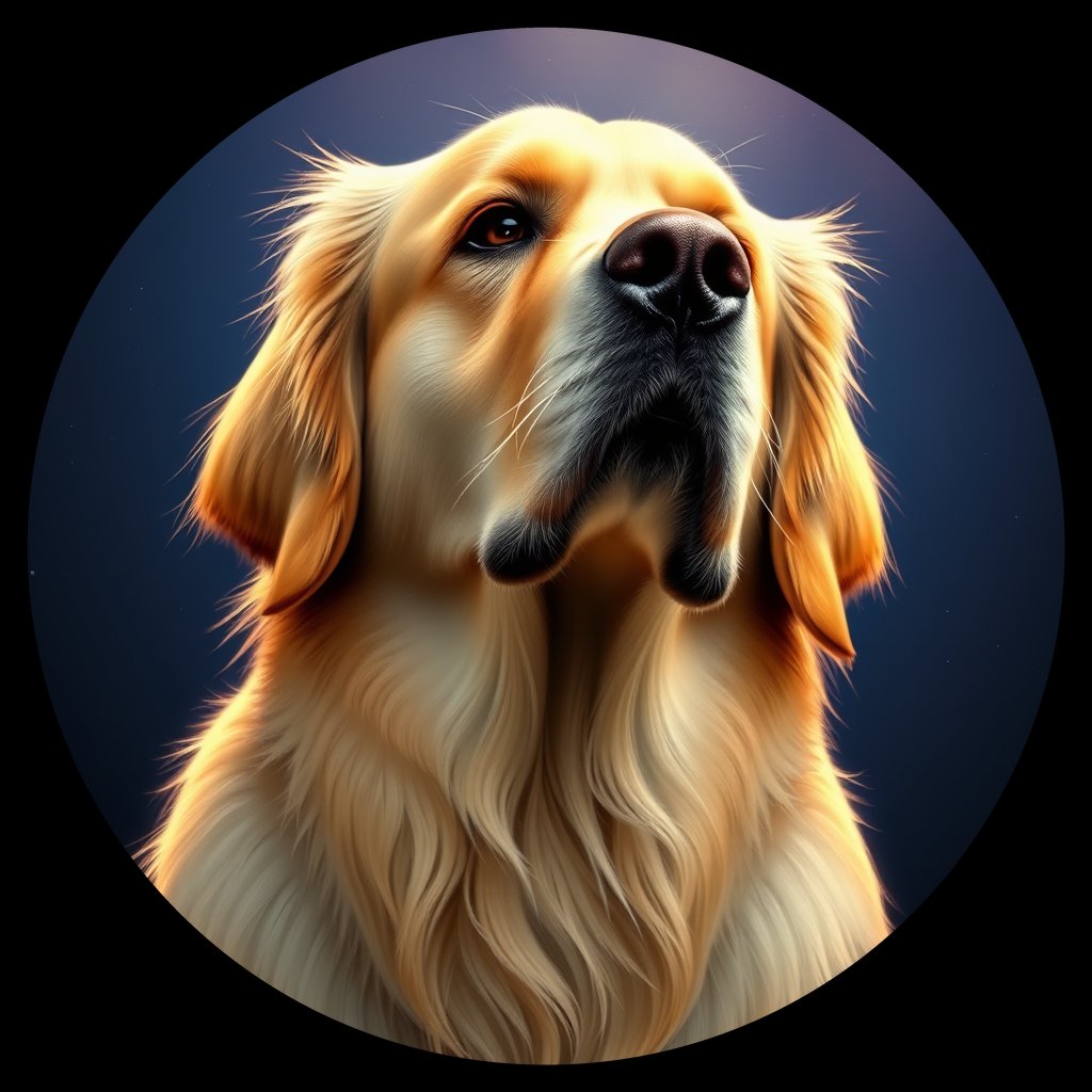 Cosmic medallion portrait of GRLS_grlsV3925T11, a Golden Retriever