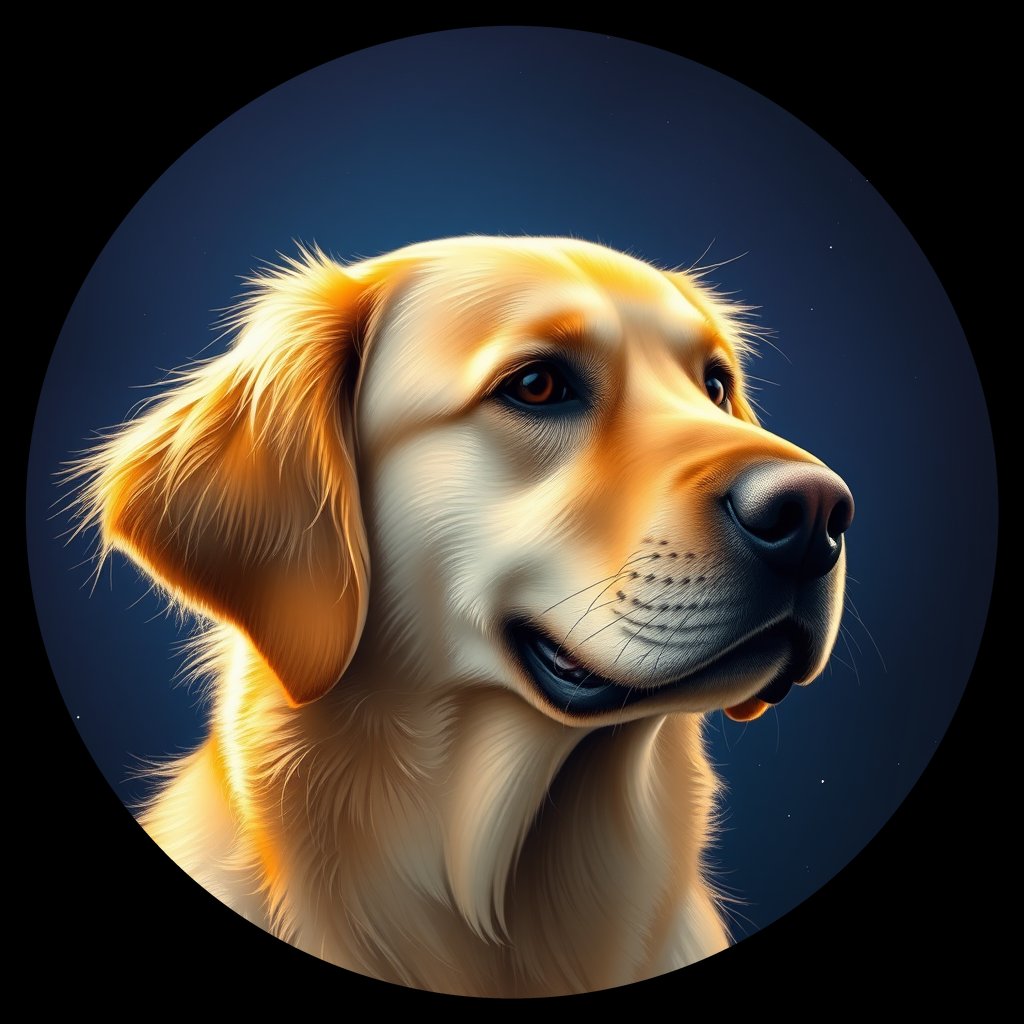 Cosmic medallion portrait of GRLS_grlsV3AV5622, a Golden Retriever