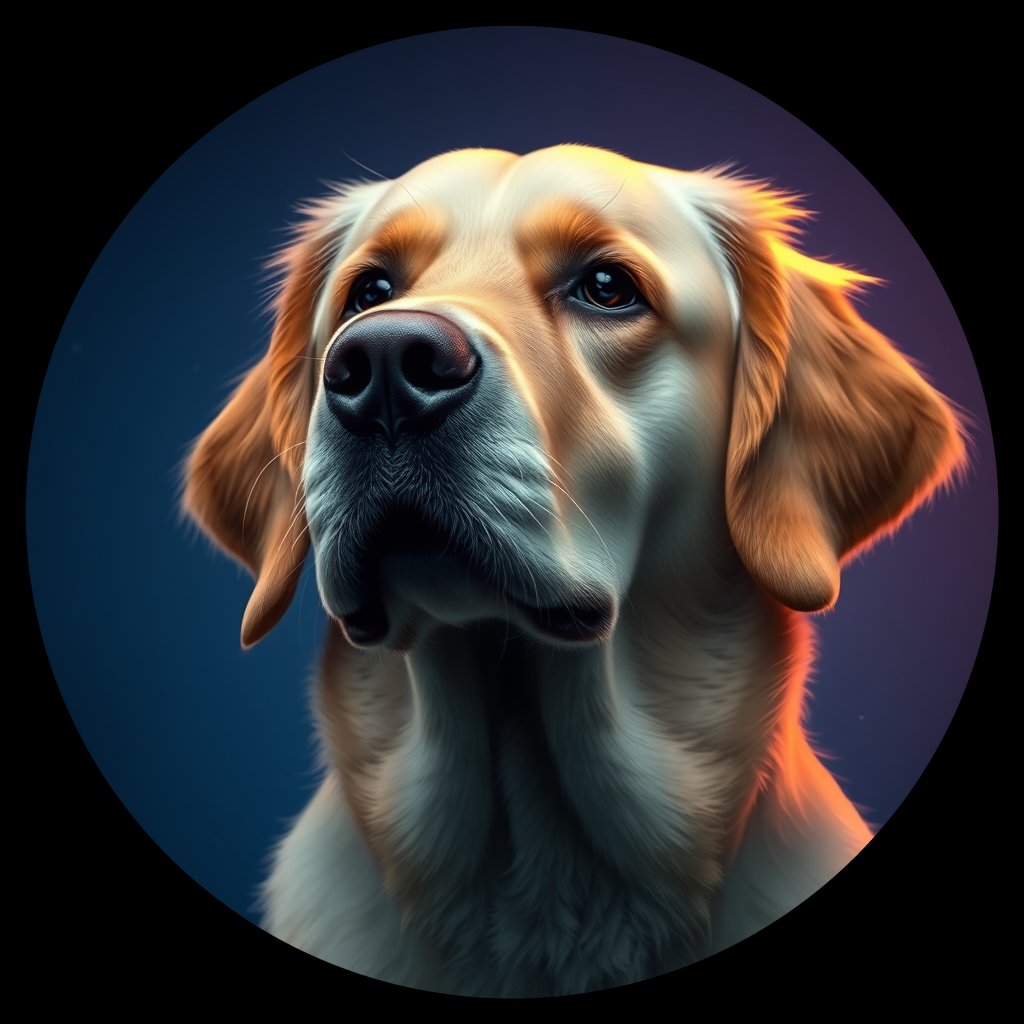 Cosmic medallion portrait of GRLS_grlsV3T34T66, a Golden Retriever