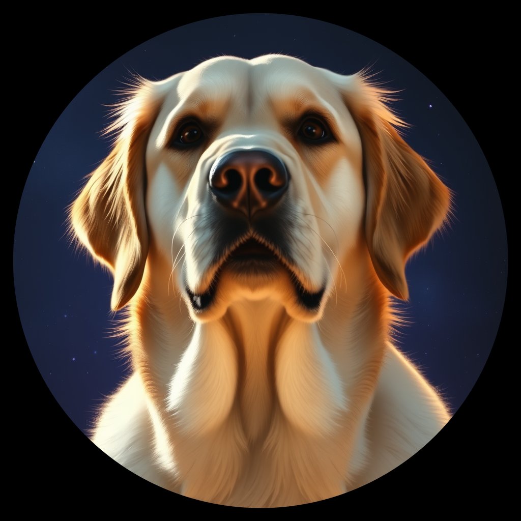 Cosmic medallion portrait of GRLS_grlsV400W4FF, a Golden Retriever