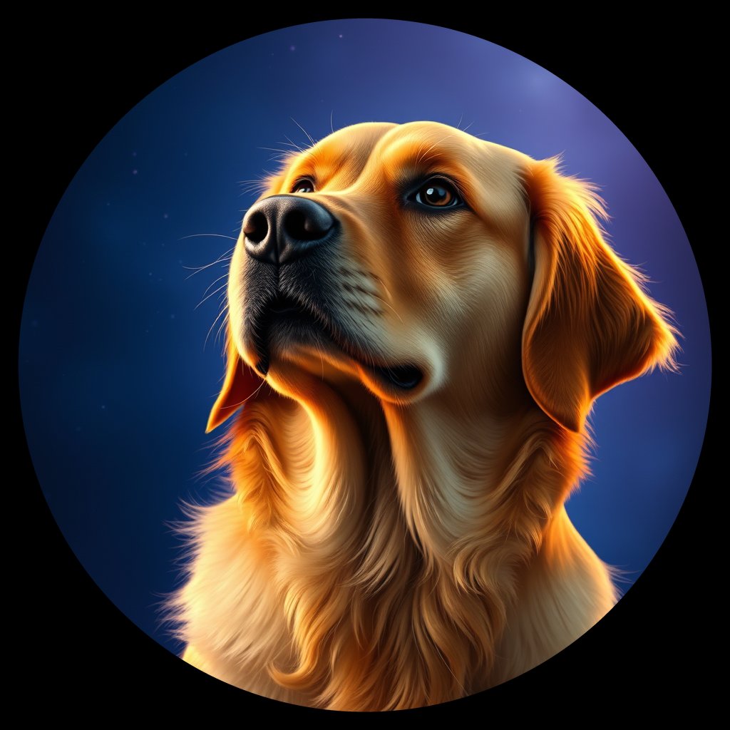 Cosmic medallion portrait of GRLS_grlsV6QVAOYY, a Golden Retriever