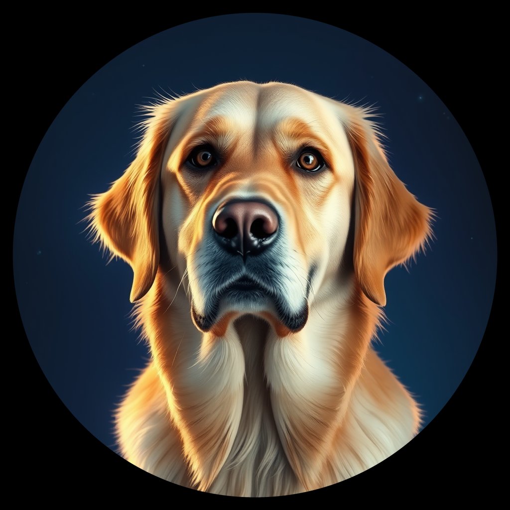 Cosmic medallion portrait of GRLS_grlsV7GRICUU, a Golden Retriever