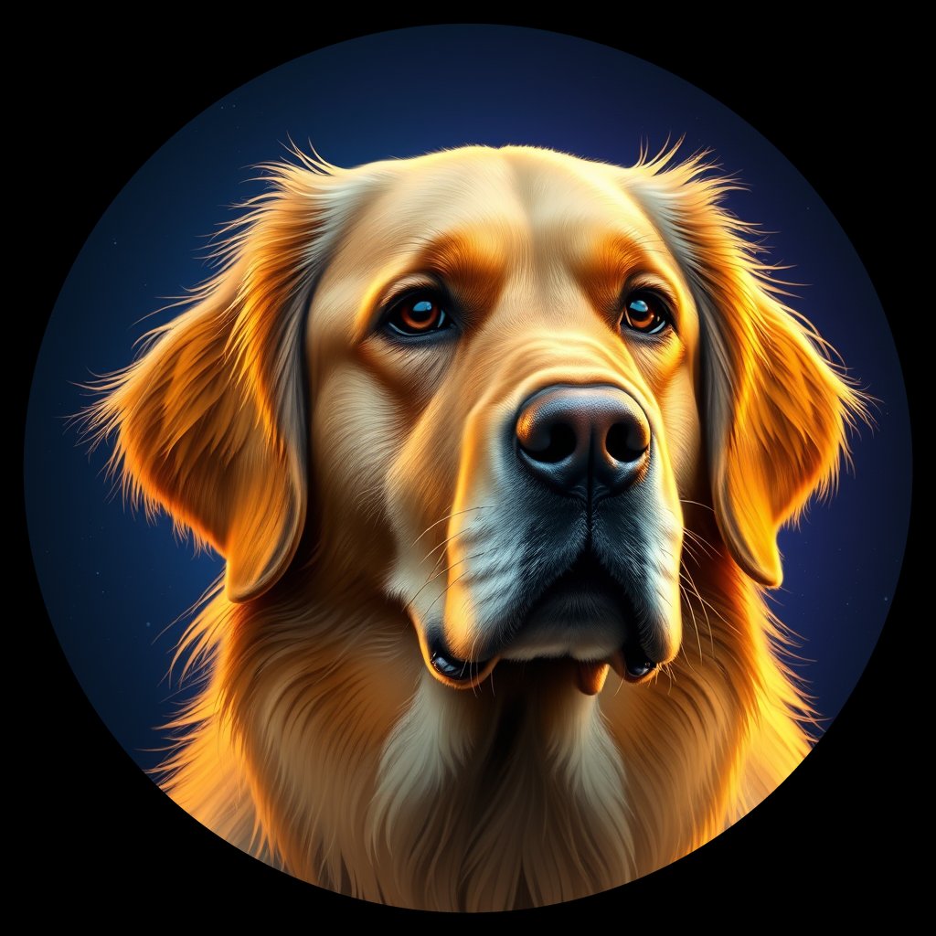 Cosmic medallion portrait of GRLS_grlsV7N38Z33, a Golden Retriever