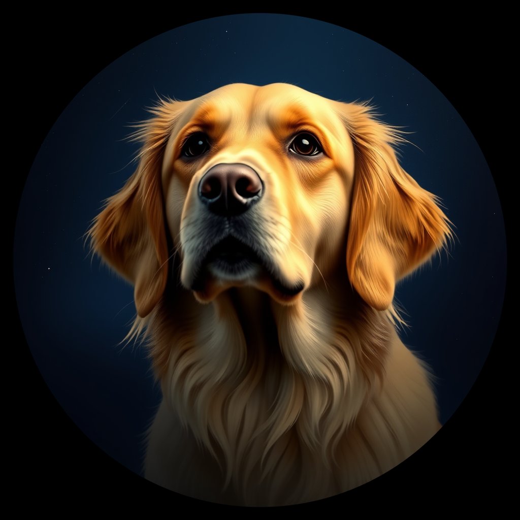 Cosmic medallion portrait of GRLS_grlsV8FJDD22, a Golden Retriever