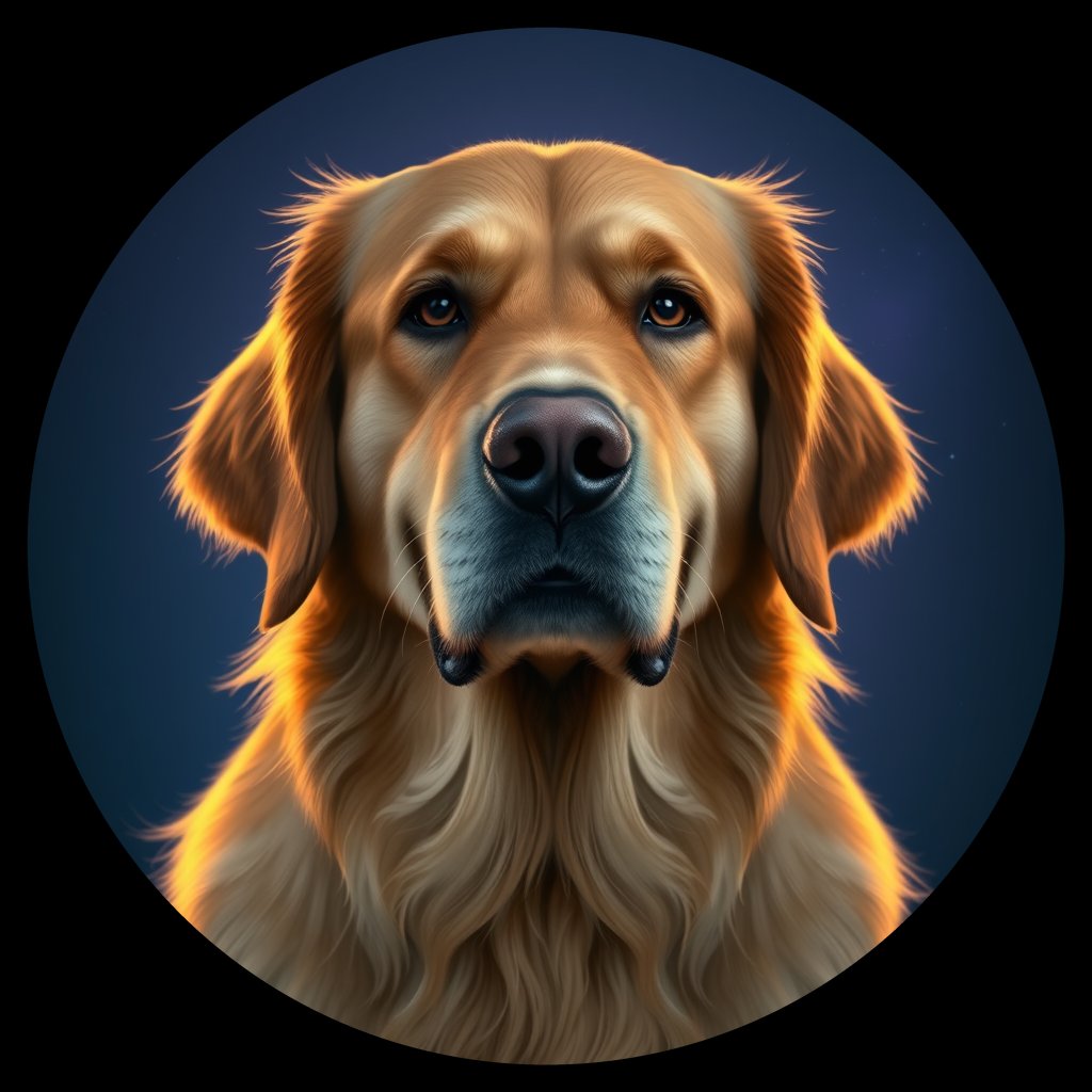 Cosmic medallion portrait of GRLS_grlsV8H8L0DD, a Golden Retriever