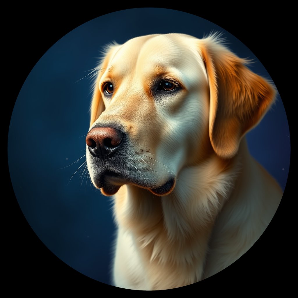 Cosmic medallion portrait of GRLS_grlsV9DNUX00, a Golden Retriever