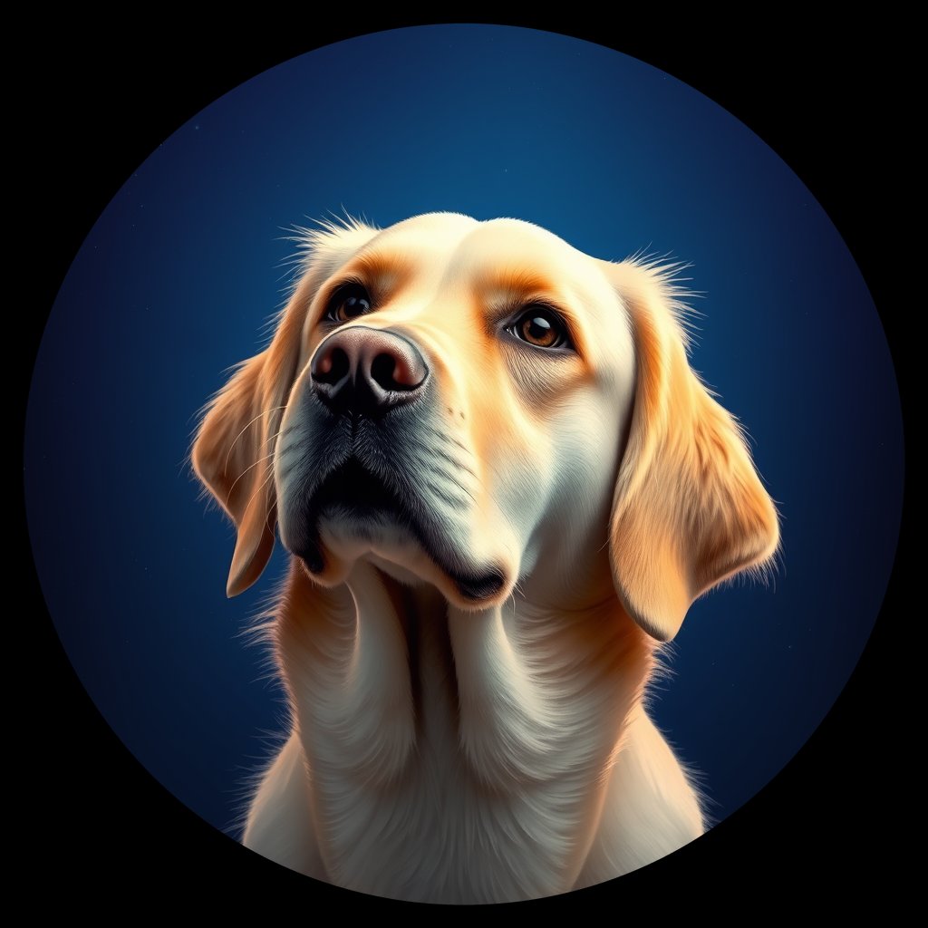 Cosmic medallion portrait of GRLS_grlsV9M0L522, a Golden Retriever