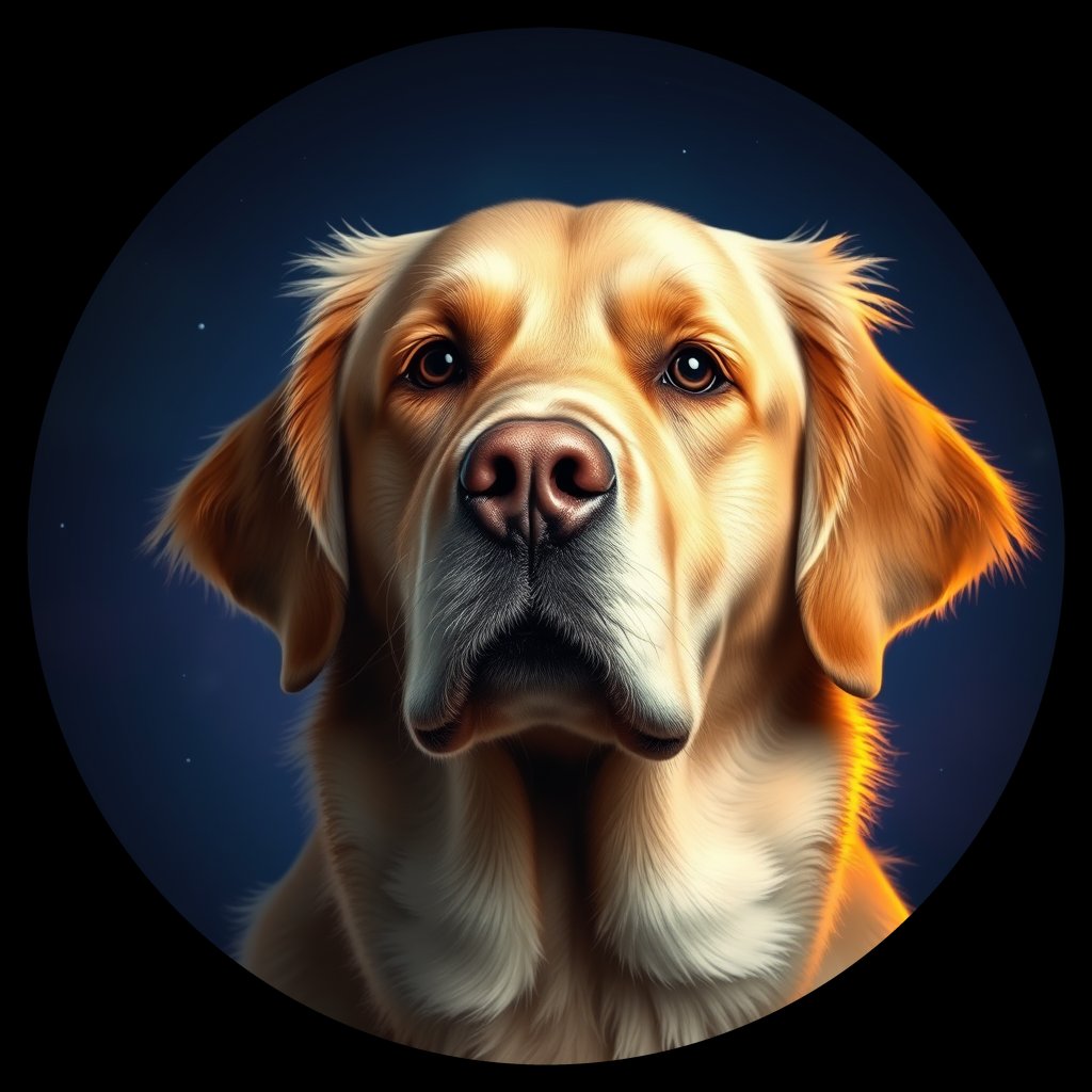 Cosmic medallion portrait of GRLS_grlsVAZVQKBB, a Golden Retriever