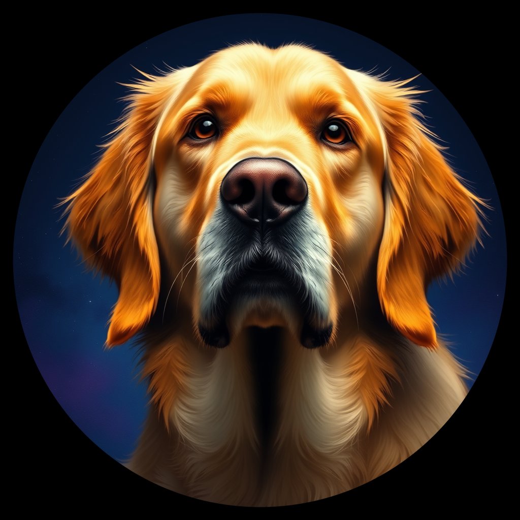 Cosmic medallion portrait of GRLS_grlsVB5WJNDD, a Golden Retriever