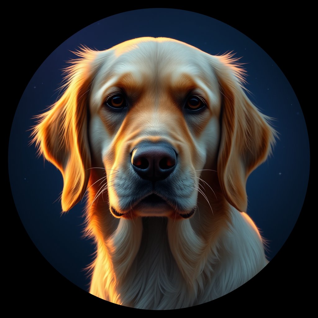 Cosmic medallion portrait of GRLS_grlsVBMXEPP, a Golden Retriever