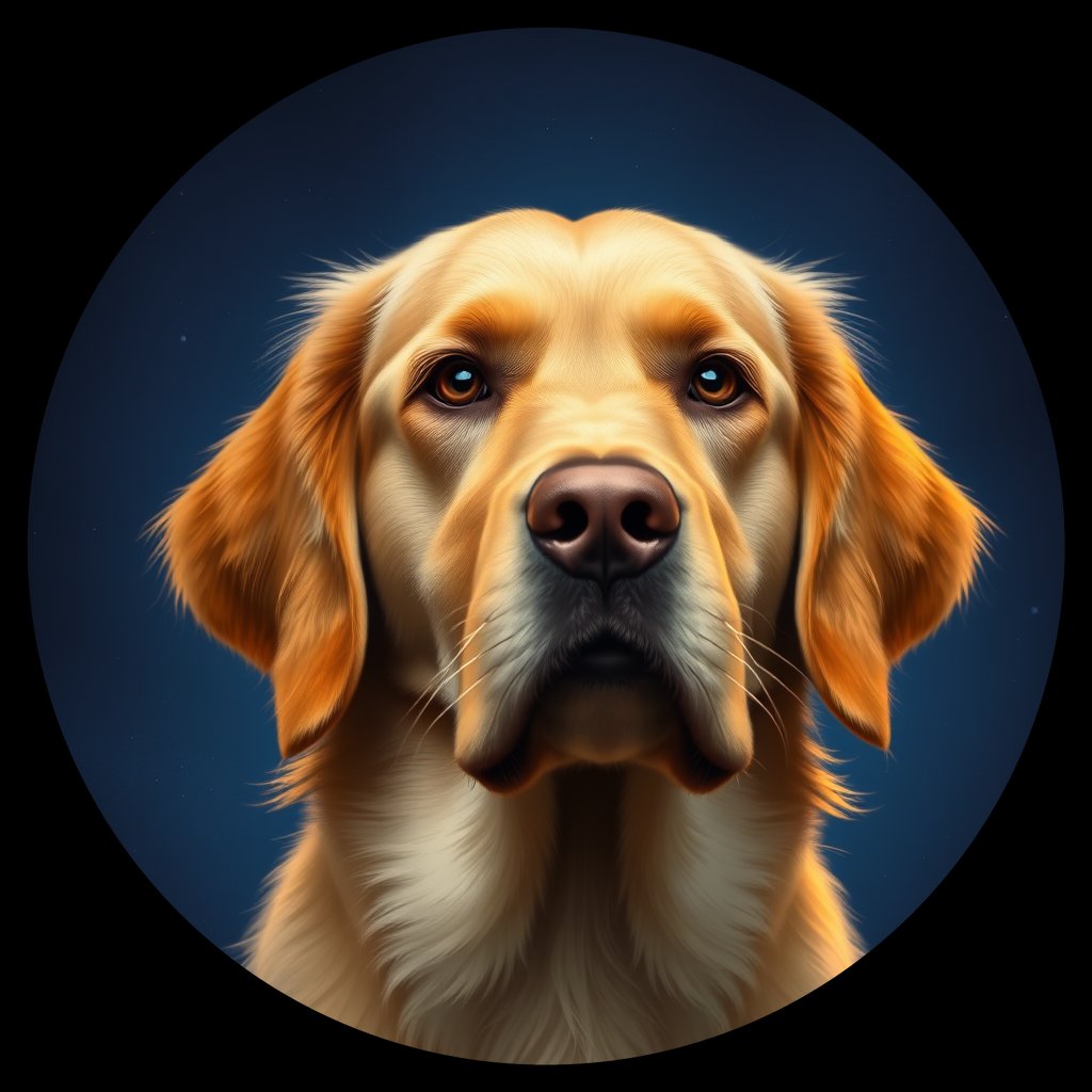 Cosmic medallion portrait of GRLS_grlsVBZCK688, a Golden Retriever