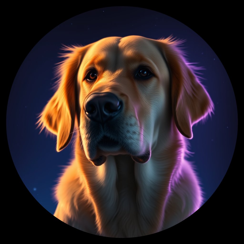 Cosmic medallion portrait of GRLS_grlsVC2Y09KK, a Golden Retriever