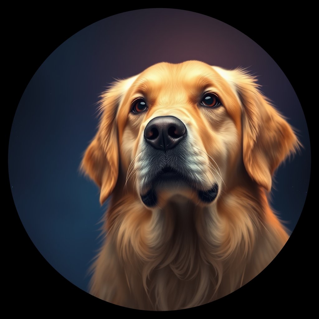 Cosmic medallion portrait of GRLS_grlsVC3HXNMM, a Golden Retriever