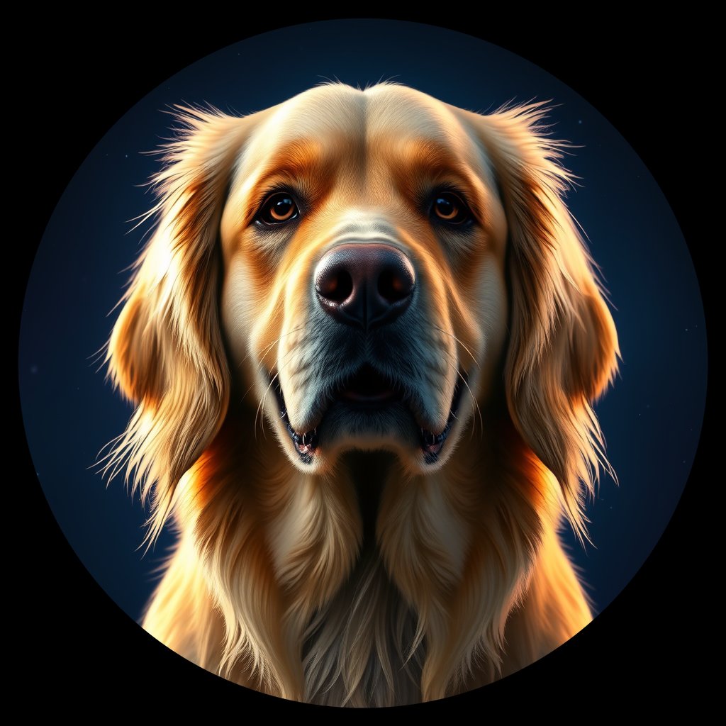 Cosmic medallion portrait of GRLS_grlsVCM4OI66, a Golden Retriever