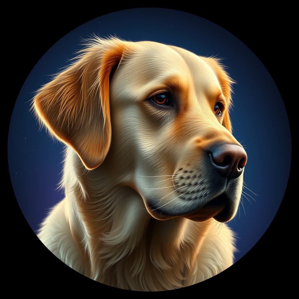 Cosmic medallion portrait of GRLS_grlsVCOWTN99, a Golden Retriever