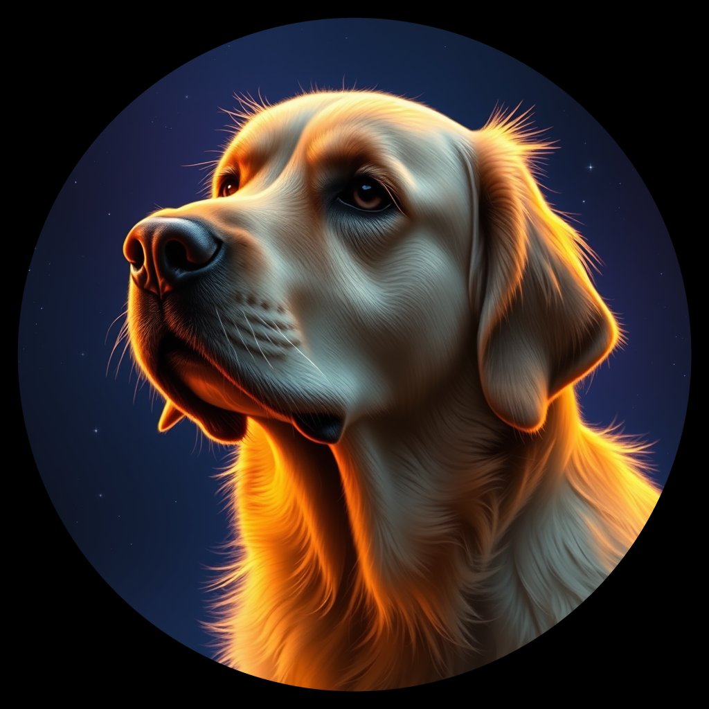 Cosmic medallion portrait of GRLS_grlsVCUEMCWW, a Golden Retriever