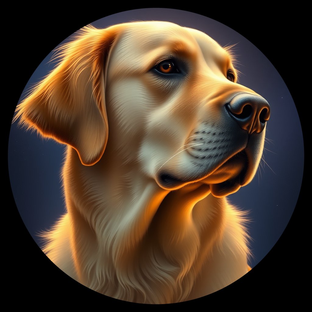 Cosmic medallion portrait of GRLS_grlsVCVG4GHH, a Golden Retriever