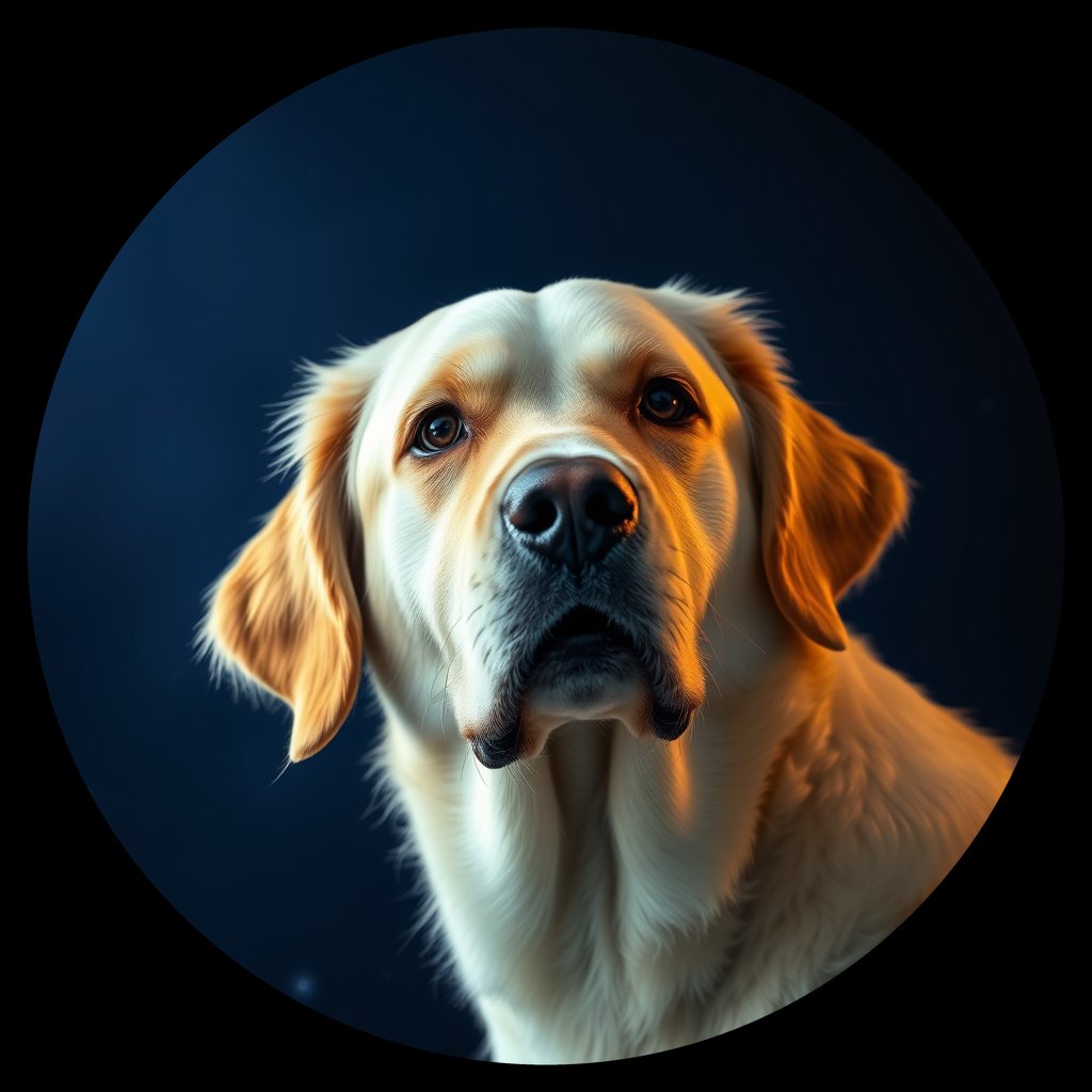 Cosmic medallion portrait of GRLS_grlsVEATHNJJ, a Golden Retriever