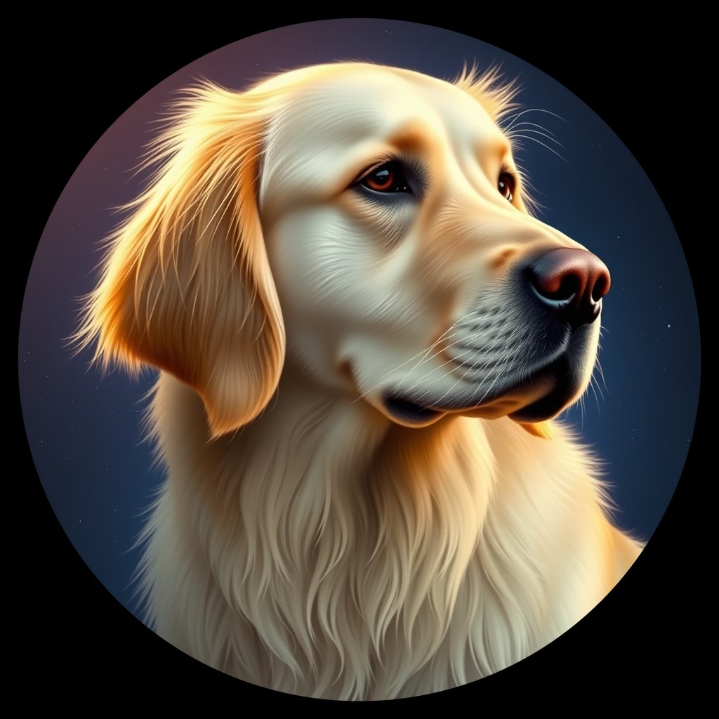 Cosmic medallion portrait of GRLS_grlsVEEV7PYY, a Golden Retriever