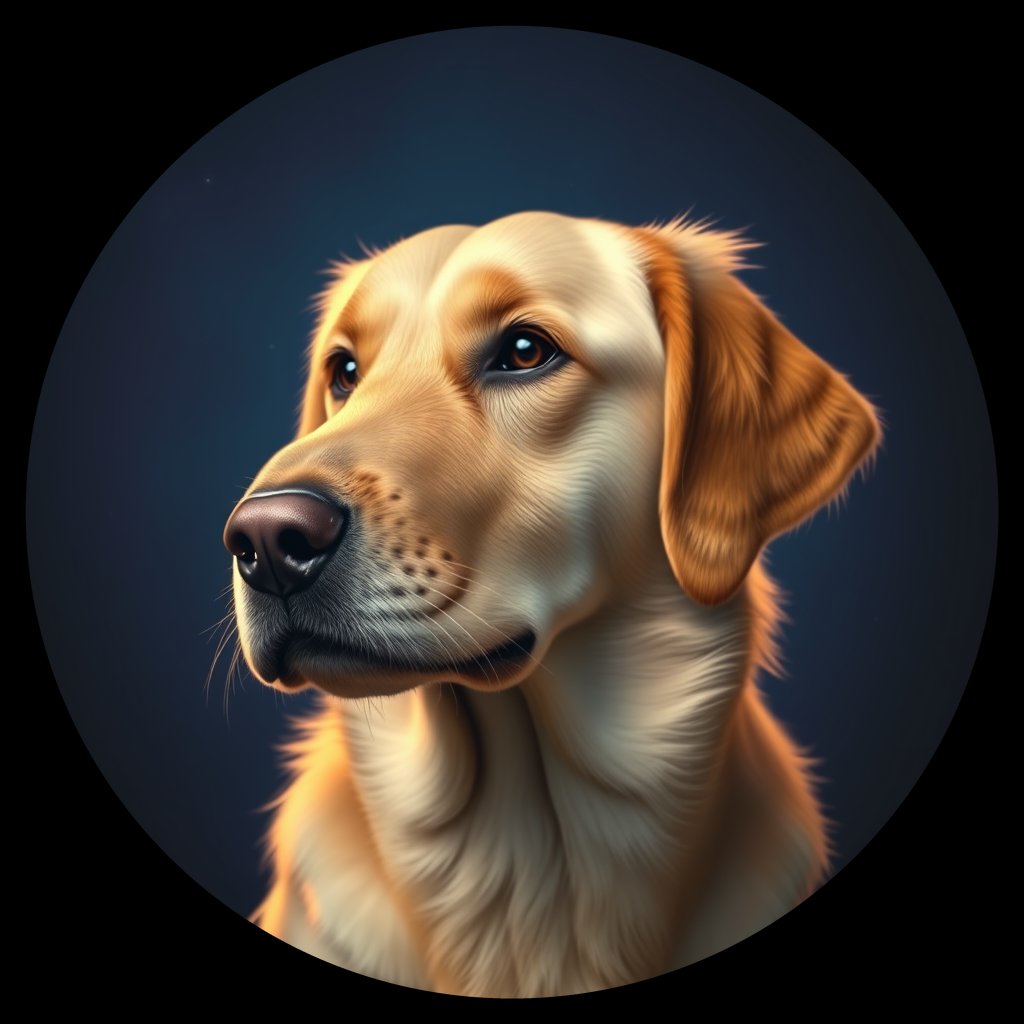 Cosmic medallion portrait of GRLS_grlsVF6VG4JJ, a Golden Retriever