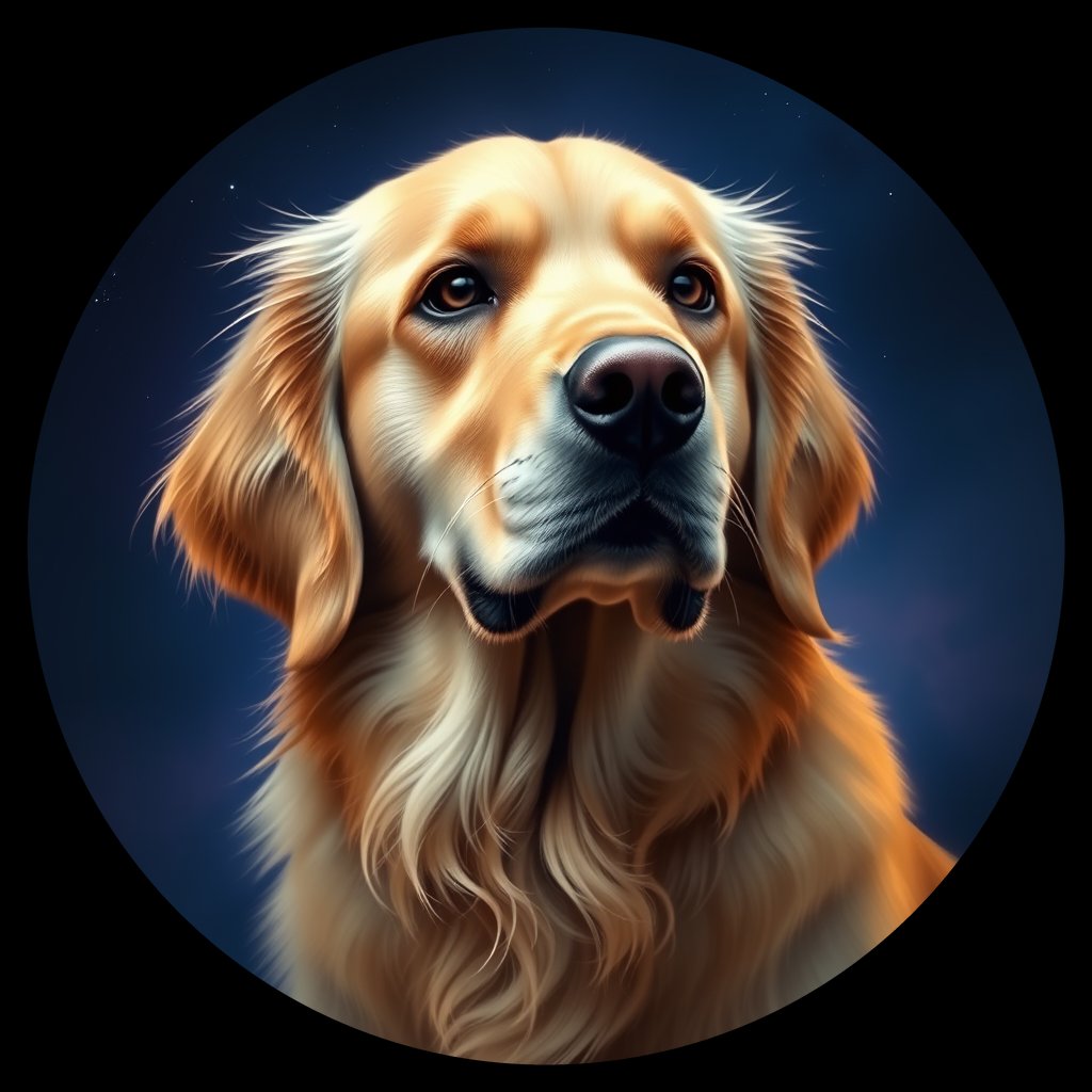 Cosmic medallion portrait of GRLS_grlsVGIFWPP, a Golden Retriever