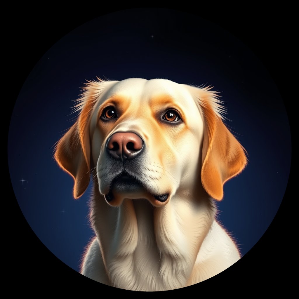 Cosmic medallion portrait of GRLS_grlsVH0XGX22, a Golden Retriever