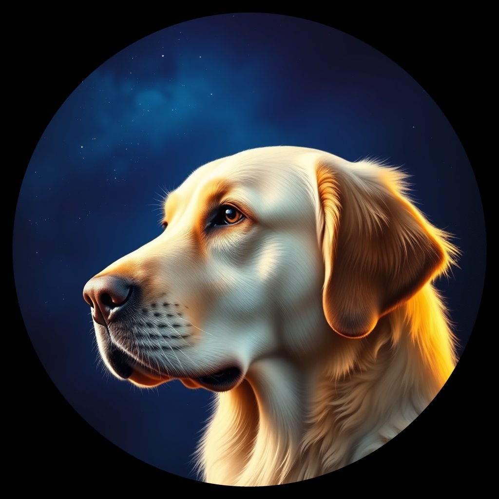 Cosmic medallion portrait of GRLS_grlsVHD7LDPP, a Golden Retriever