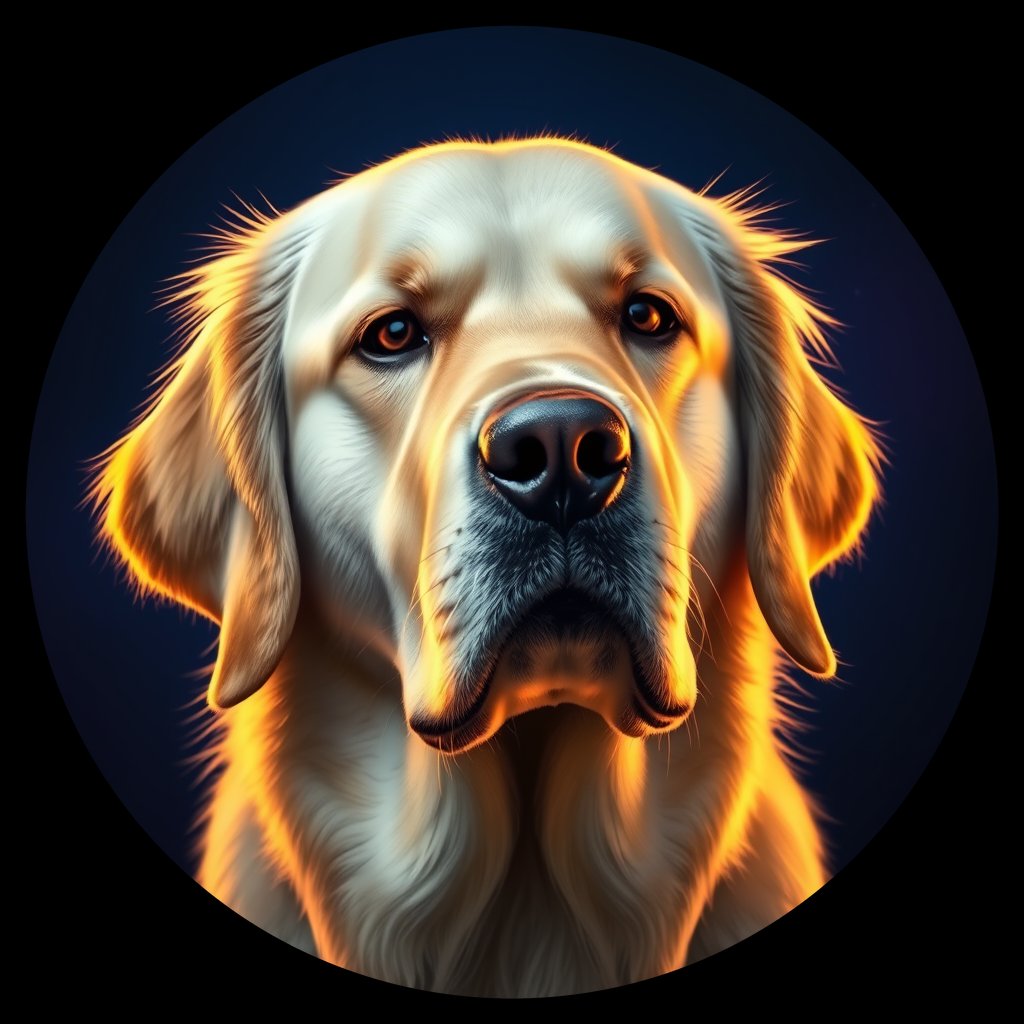 Cosmic medallion portrait of GRLS_grlsVHXZ6SOO, a Golden Retriever
