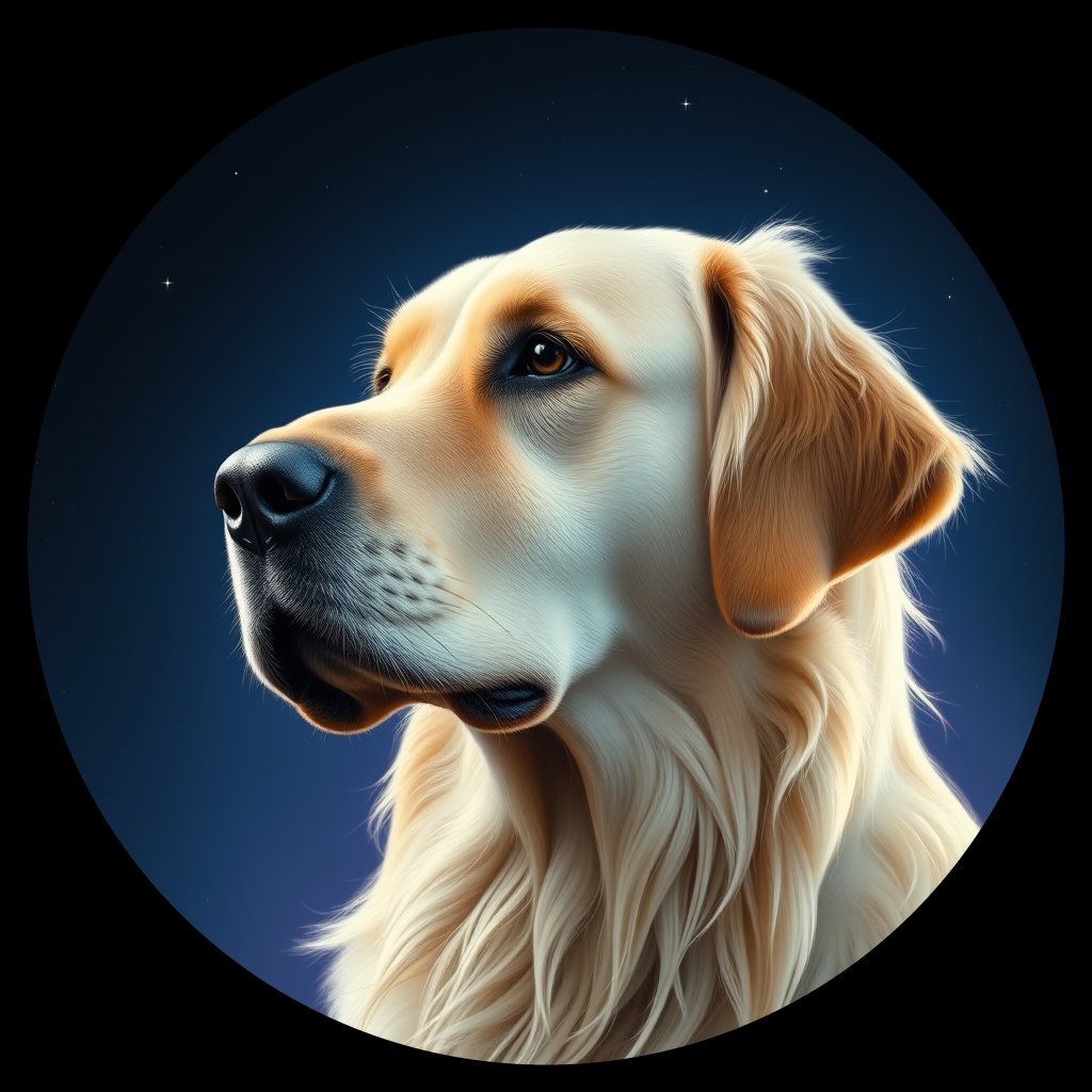 Cosmic medallion portrait of GRLS_grlsVI41LZGG, a Golden Retriever