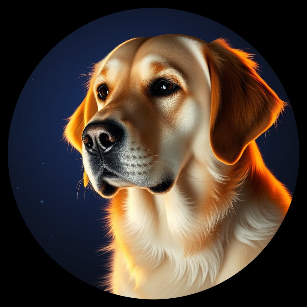 Cosmic medallion portrait of GRLS_grlsVIJRLEII, a Golden Retriever