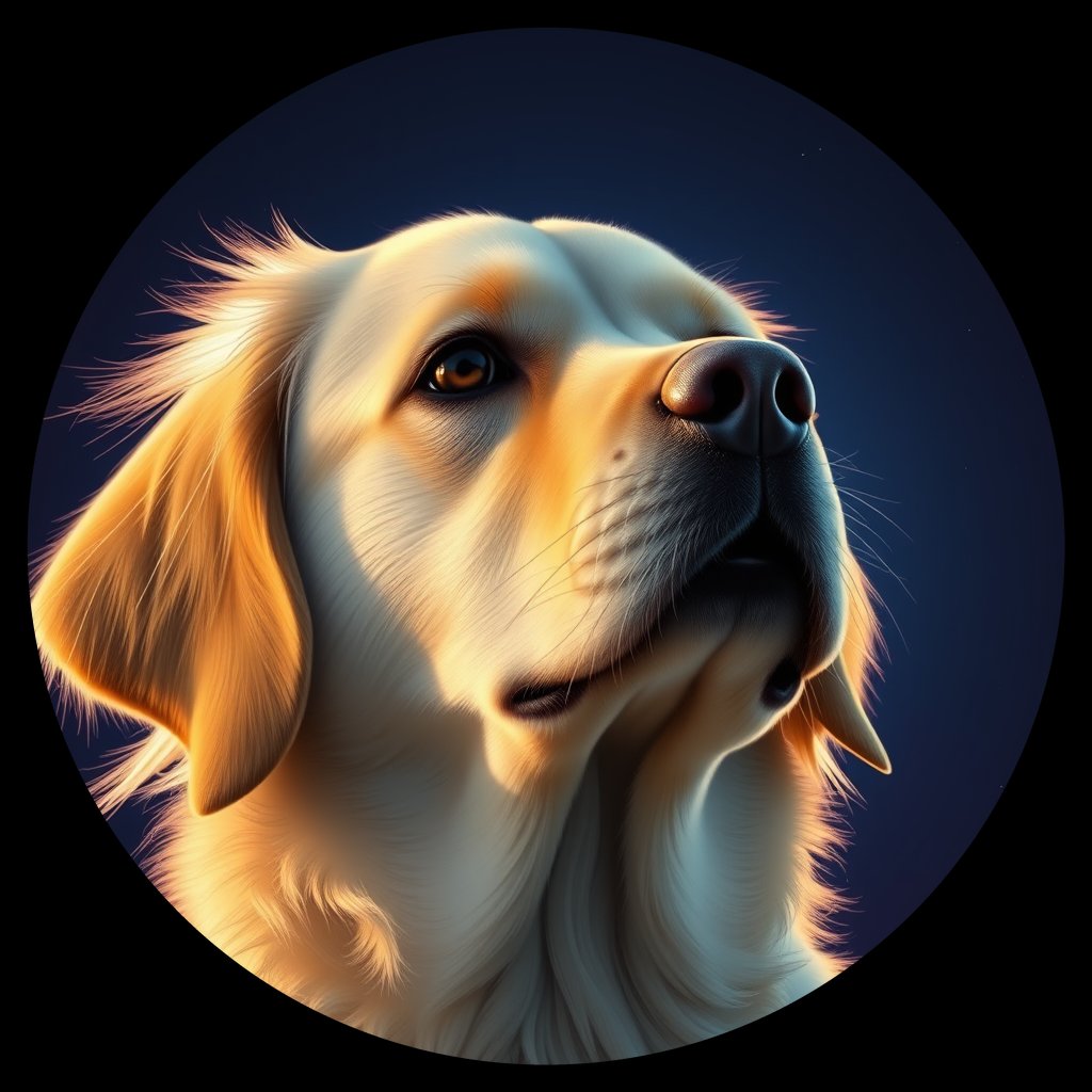 Cosmic medallion portrait of GRLS_grlsVIXGWZ22, a Golden Retriever