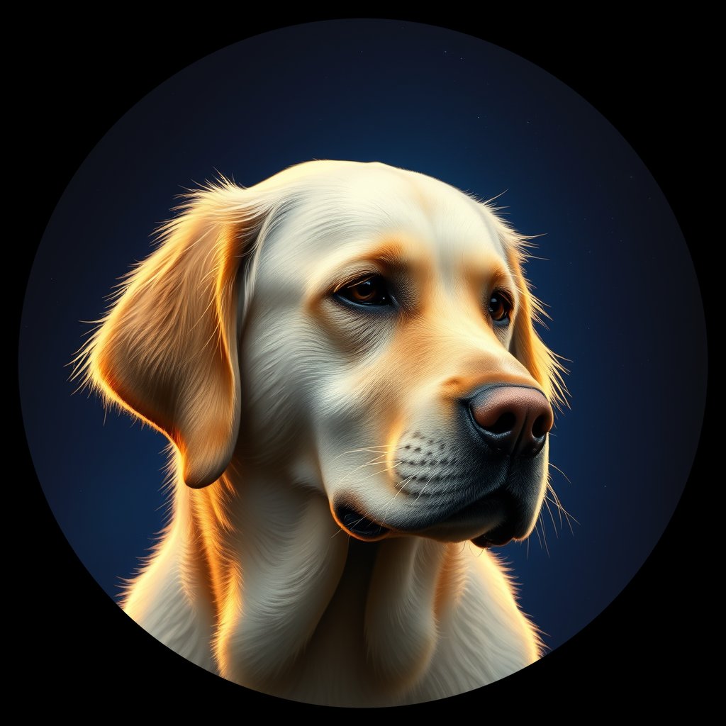 Cosmic medallion portrait of GRLS_grlsVJY0LISS, a Golden Retriever