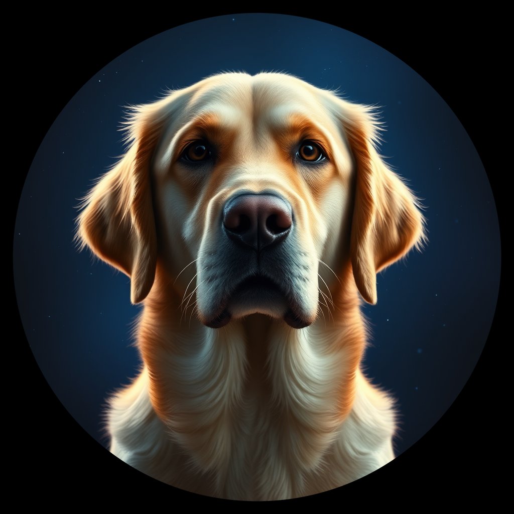Cosmic medallion portrait of GRLS_grlsVK0CH77, a Golden Retriever
