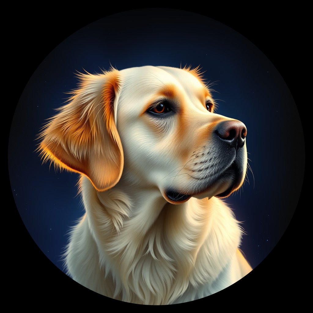 Cosmic medallion portrait of GRLS_grlsVKDMBBXX, a Golden Retriever
