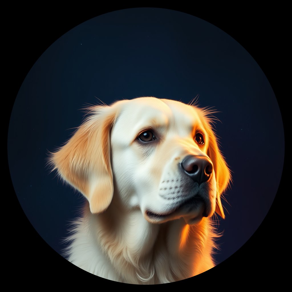 Cosmic medallion portrait of GRLS_grlsVKGKR300, a Golden Retriever