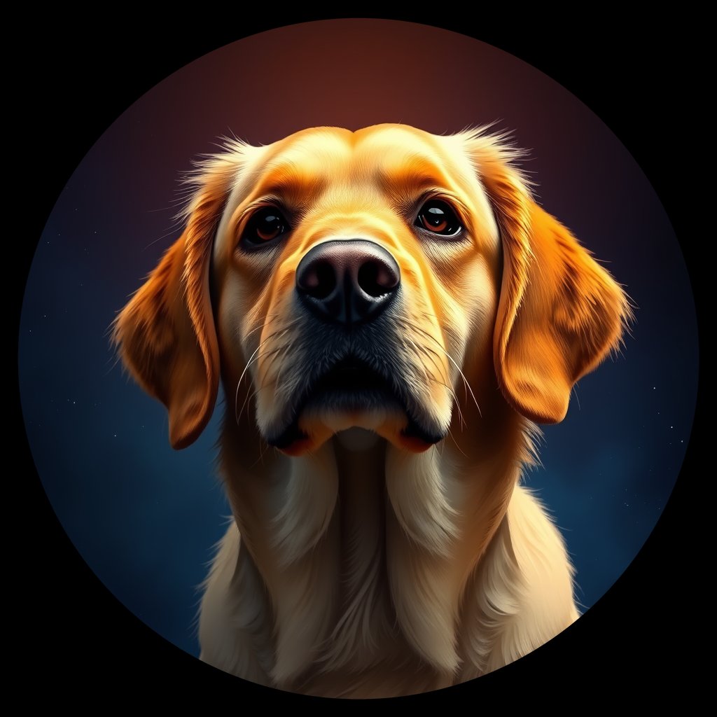 Cosmic medallion portrait of GRLS_grlsVKGMPTT, a Golden Retriever
