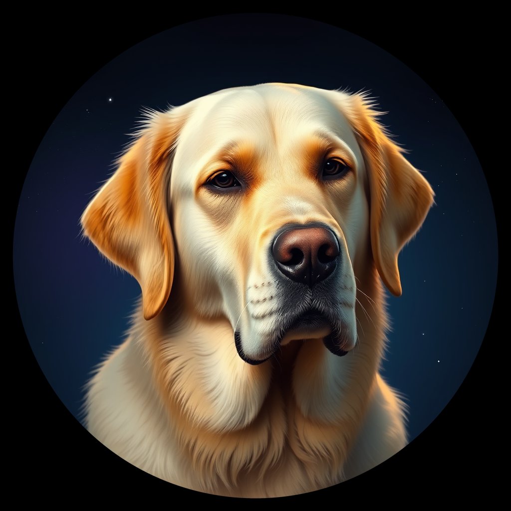 Cosmic medallion portrait of GRLS_grlsVL4QAY66, a Golden Retriever