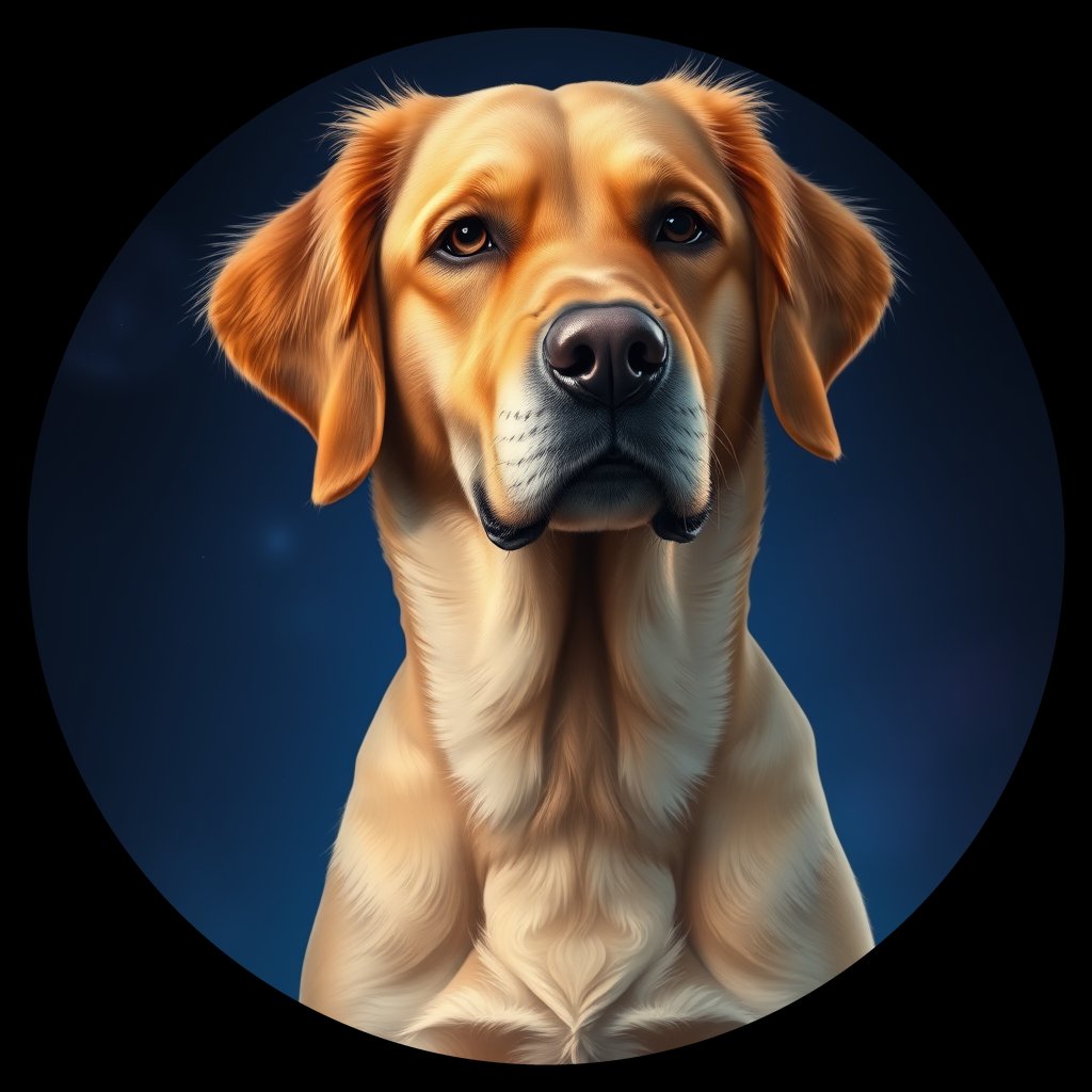 Cosmic medallion portrait of GRLS_grlsVMQFNK33, a Golden Retriever