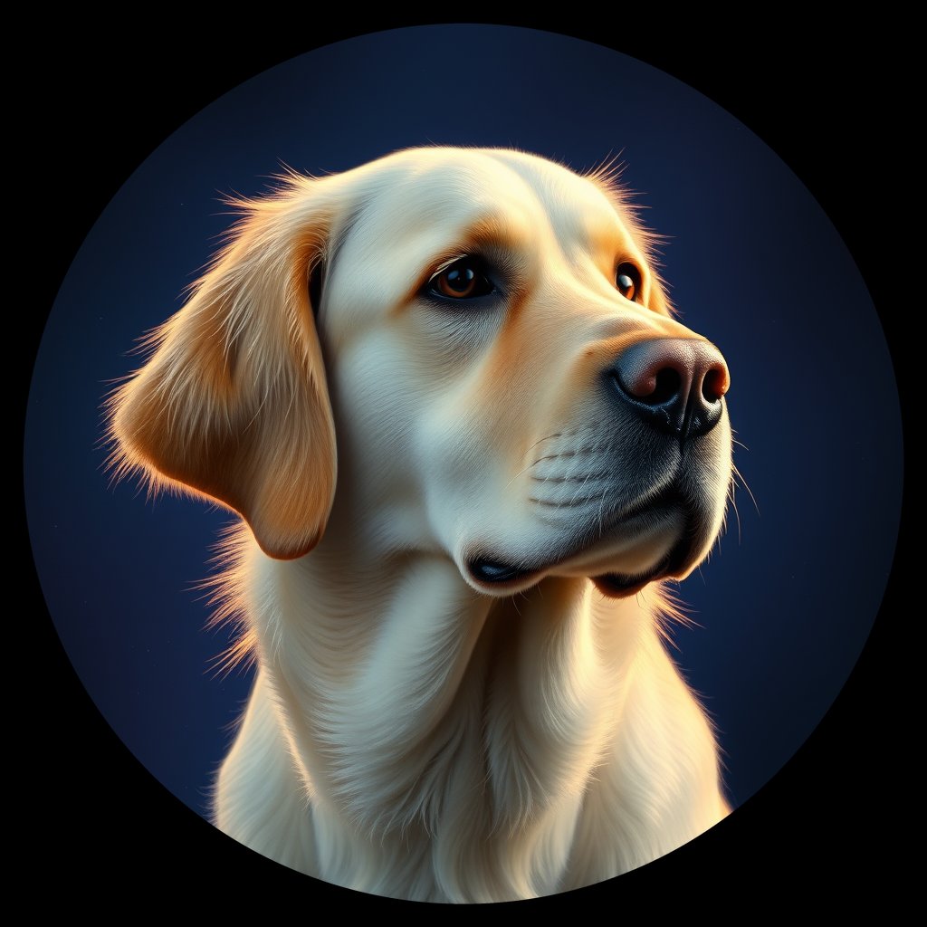 Cosmic medallion portrait of GRLS_grlsVN3MJIYY, a Golden Retriever