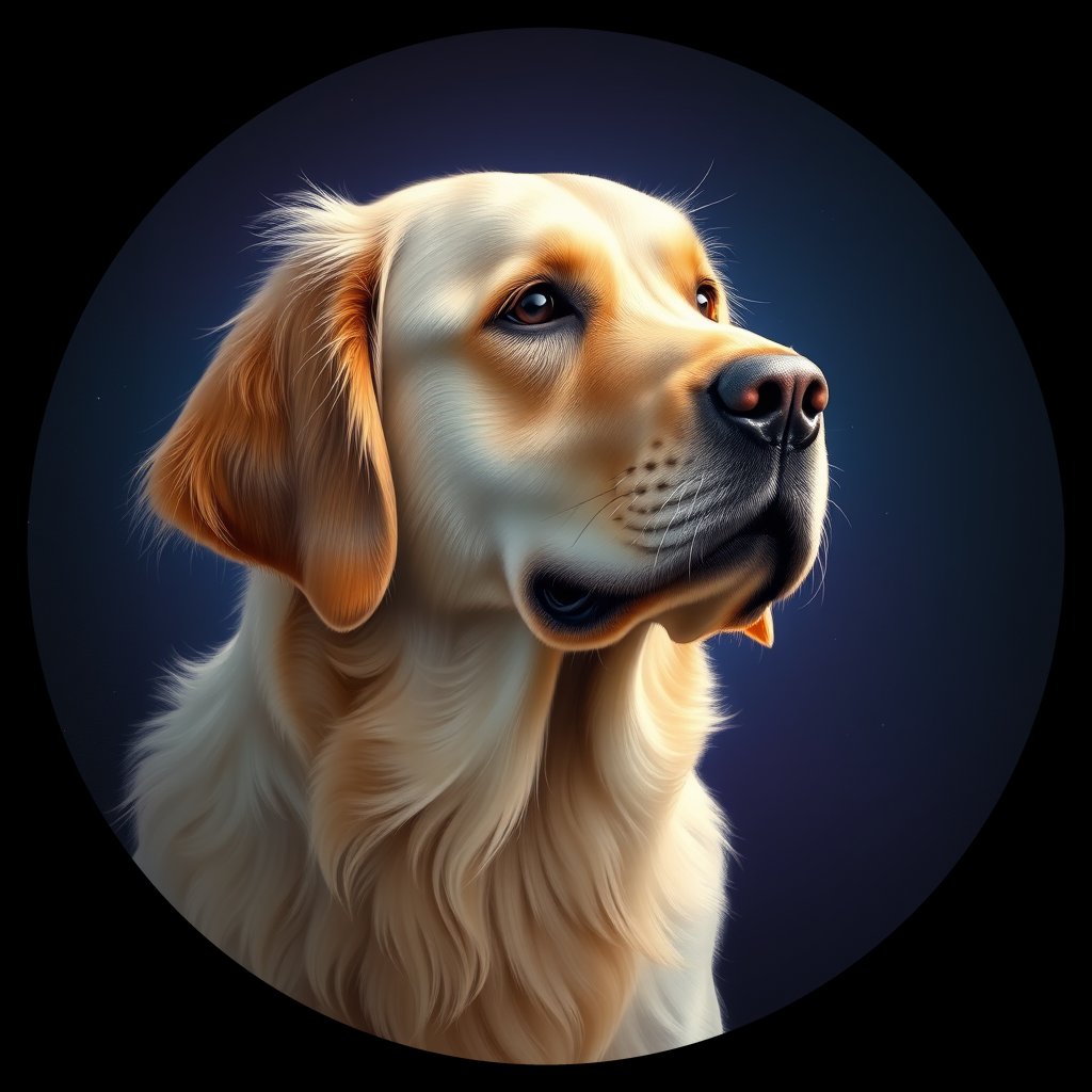 Cosmic medallion portrait of GRLS_grlsVN8SZRSS, a Golden Retriever