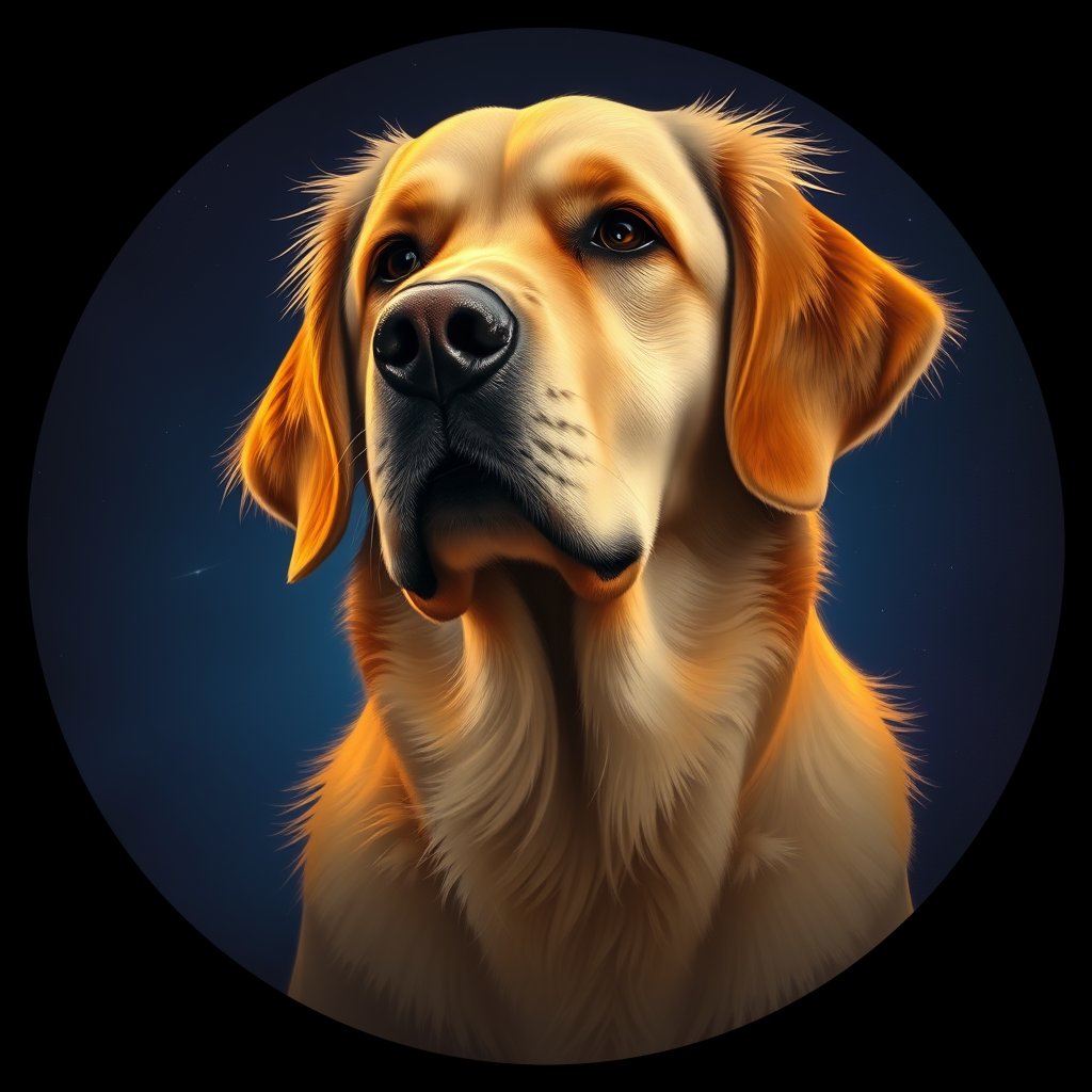 Cosmic medallion portrait of GRLS_grlsVPDBJ344, a Golden Retriever