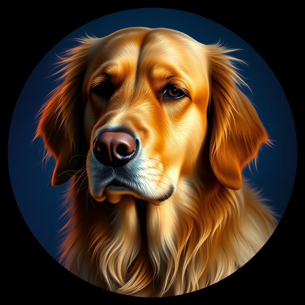 Cosmic medallion portrait of GRLS_grlsVPTVQHXX, a Golden Retriever