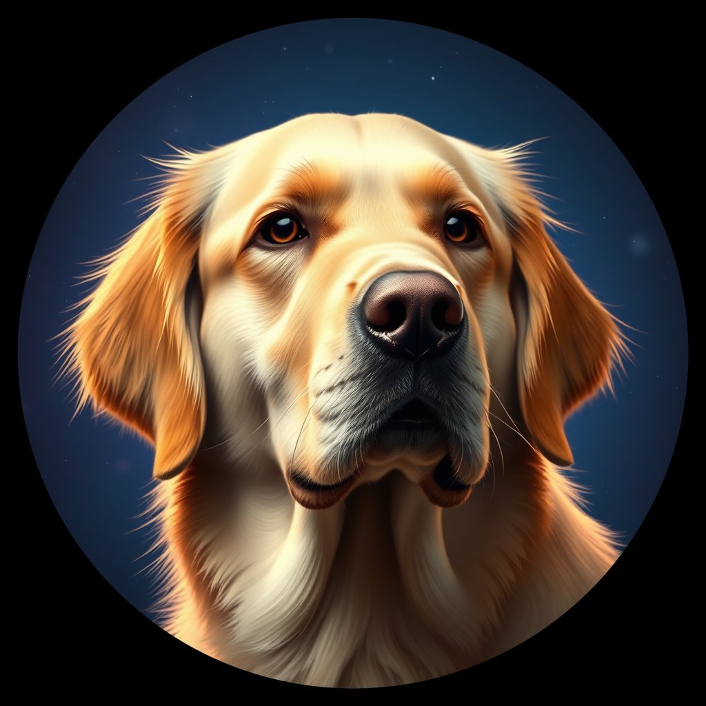 Cosmic medallion portrait of GRLS_grlsVQEEXDFF, a Golden Retriever