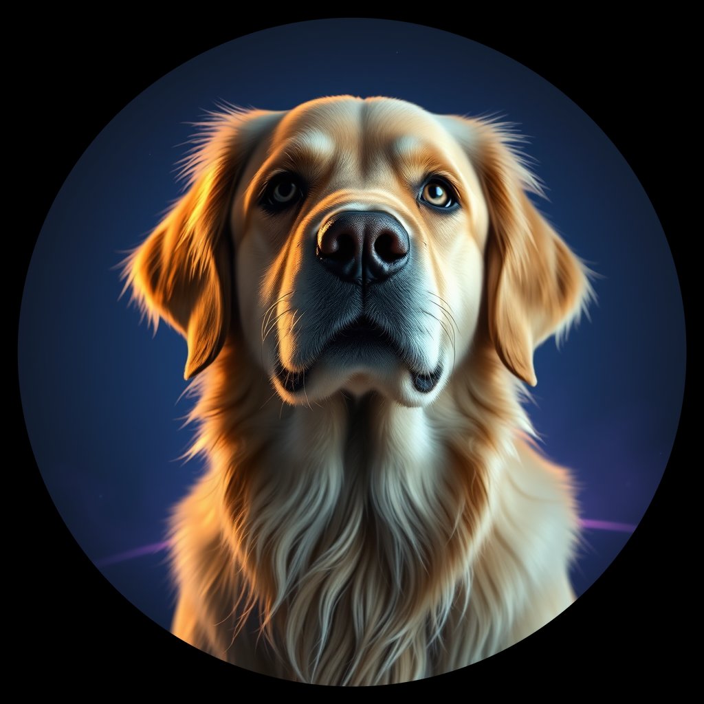 Cosmic medallion portrait of GRLS_grlsVRYMED66, a Golden Retriever
