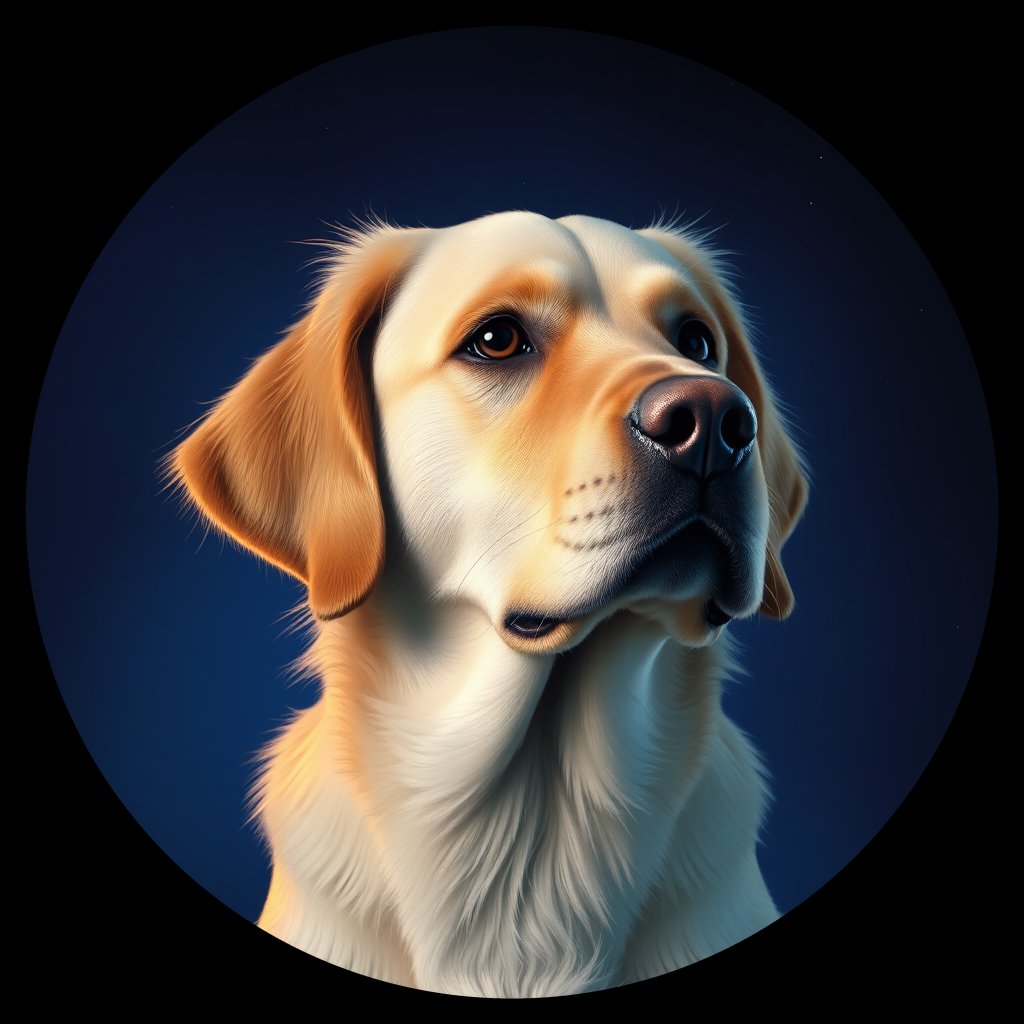 Cosmic medallion portrait of GRLS_grlsVSGZ522, a Golden Retriever