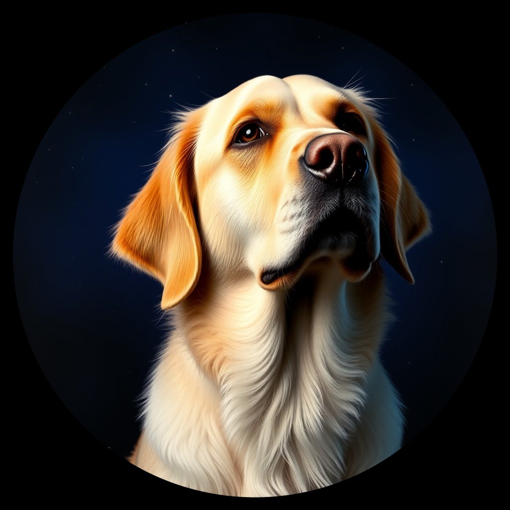 Cosmic medallion portrait of GRLS_grlsVSZG0F44, a Golden Retriever
