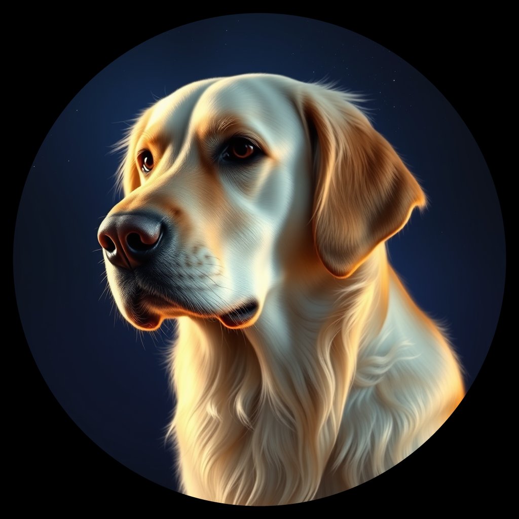 Cosmic medallion portrait of GRLS_grlsVTEBND99, a Golden Retriever