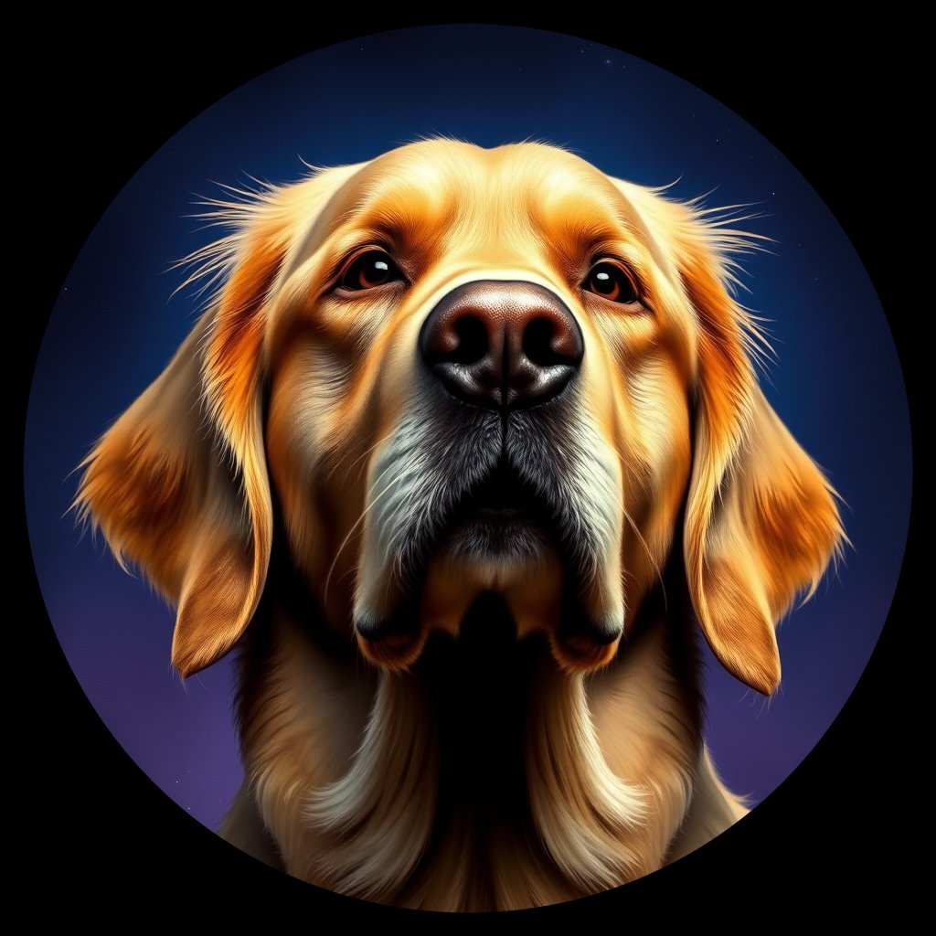 Cosmic medallion portrait of GRLS_grlsVUK9FG77, a Golden Retriever