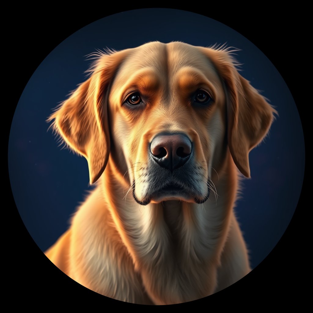 Cosmic medallion portrait of GRLS_grlsVV06EN88, a Golden Retriever